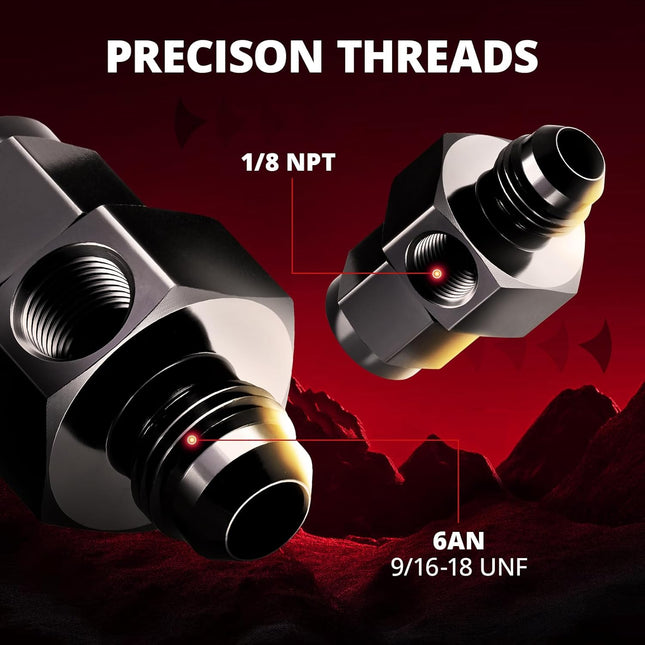 6AN Male Flare to -6 Female Swivel with 1/8 NPT Gauge Port Fuel Pressure Take off Fitting Adapter Aluminum – product detail