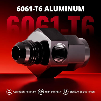 6AN Male Flare to -6 Female Swivel with 1/8" NPT Gauge Port Fuel Pressure Take off Fitting Adapter Aluminum 2PCS