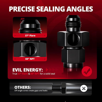 6AN Male Flare to -6 Female Swivel with 1/8" NPT Gauge Port Fuel Pressure Take off Fitting Adapter Aluminum 2PCS