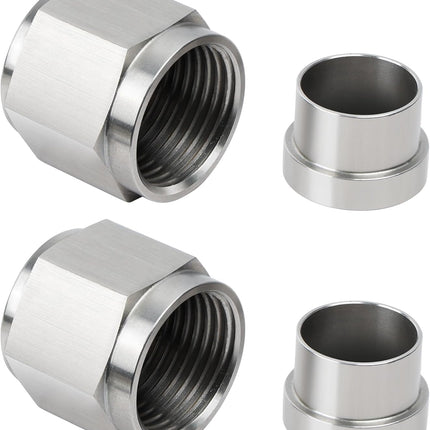 6AN Female Hardline Tube Nut and Sleeve Fitting Stainless Steel for 3/8" OD Alloy Tubing 2PCS