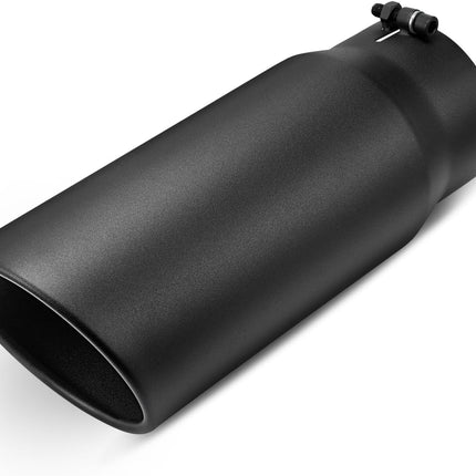 5" to 6" Diesel Exhaust Tip for Trucks, Universal Bolt-On, Black Powder Coated Stainless Steel, 15" Length