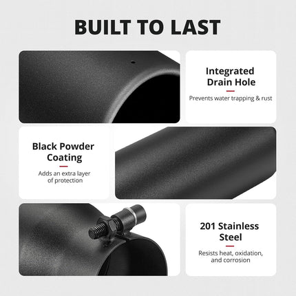 5" to 6" Diesel Exhaust Tip for Trucks, Universal Bolt-On, Black Powder Coated Stainless Steel, 15" Length