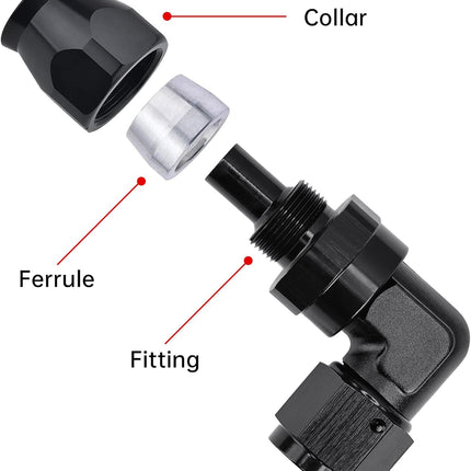 8AN PTFE Hose End Fitting 90 Degree Black Tight Radius Aluminum for Teflon Hose Only
