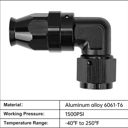 8AN PTFE Hose End Fitting 90 Degree Black Tight Radius Aluminum for Teflon Hose Only
