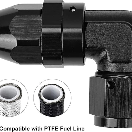 8AN PTFE Hose End Fitting 90 Degree Black Tight Radius Aluminum for Teflon Hose Only