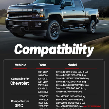 1-3" Leveling Lift Kit Compatible with 2001-2007 Chevy Silverado & GMC Sierra 1500HD, 1-3 inch Front Suspension Torsion Bars Keys with Shock Extender Brackets Black