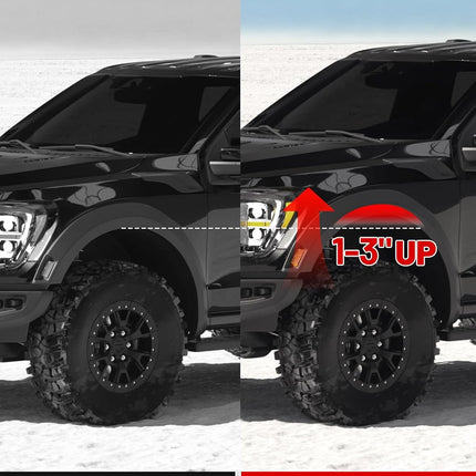 1-3" Leveling Lift Kit Compatible with 2001-2007 Chevy Silverado & GMC Sierra 1500HD, 1-3 inch Front Suspension Torsion Bars Keys with Shock Extender Brackets Black