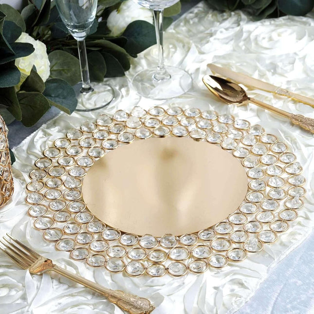 Efavormart 14 Gold Wired Metal Charger Plate With 118 Acrylic Crystal Beads For Weddings Events