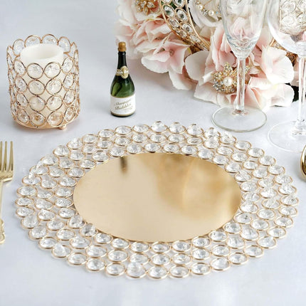 Efavormart 14" Gold Wired Metal Charger Plate With 118 Acrylic Crystal Beads For Weddings Events