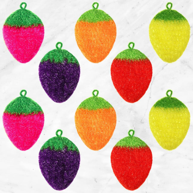10 Pieces Strawberry Colorful Scrubber Cute Multiuse Dish Scrubber Non Scratch Dish Sponge Strawberry (5