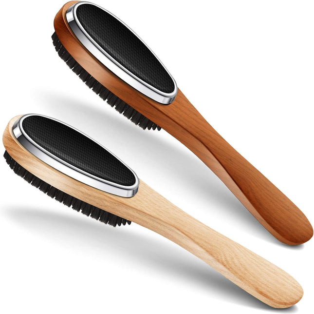 2 Pieces 3 in 1 Lint Cloth Brush Double Sided Garment Brush Lint Remover Shoe Horn Beech Wood Handle for