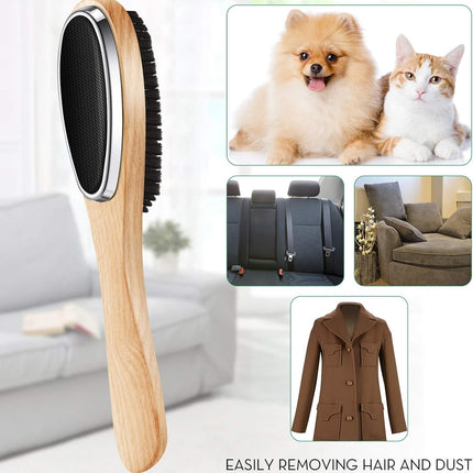 2 Pieces 3 in 1 Lint Cloth Brush Double Sided Garment Brush Lint Remover Shoe Horn Beech Wood Handle for Clothes Wool Coat Couch Pet Hair, Random Color