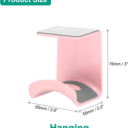 Headphone Stand, 2 Pcs ABS Headset Holder Adhesive Headphone Holder Hook Mount Headphone Hanger Hook Under Desk for Gaming Headphones Earphones Cables, Pink(Hanging)