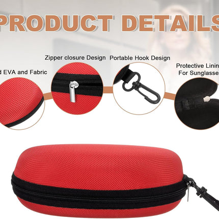 Sunglasses Soft Case, Zipper Eyeglass Case, Portable Hard Shell Sunglasses Holder with Metal Hook for Sport