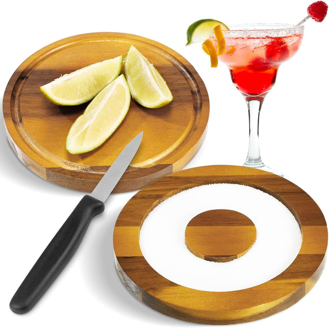 Bar Glass Rimmer for Margarita and Cocktail Sugar and Salt Wooden Rimmer with Lid for V1258-DP02-C-323
