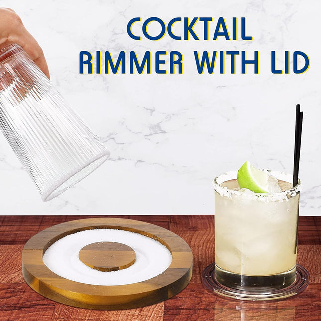 Bar Glass Rimmer for Margarita and Cocktail Sugar and Salt Wooden Rimmer with Lid for – product detail