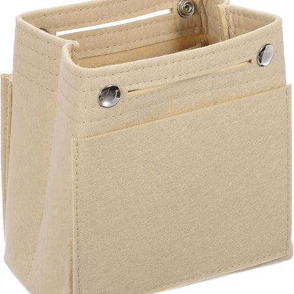 Purse Organizer Insert, Portable Felt Organizer Bags with Snap Multiple Compartments Purse Liner for Domed Satchel, Tote Bag, Handbag Shaper (7" x 4" x 6.3", Beige)