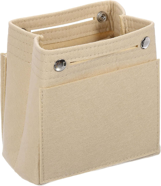 Purse Organizer Insert Portable Felt Organizer Bags with Snap Multiple Compartments Purse Liner for in Beige