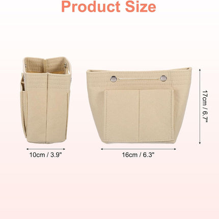 Purse Organizer Insert, Portable Felt Organizer Bags with Snap Multiple Compartments Purse Liner for Domed Satchel, Tote Bag, Handbag Shaper (7" x 4" x 6.3", Beige)