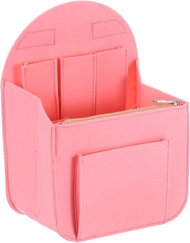 Purse Organizer Insert Portable Felt Organizer Bags with Metal Zipper Multiple Compartments Purse in Pink