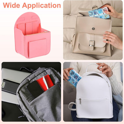 Purse Organizer Insert, Portable Felt Organizer Bags with Metal Zipper Multiple Compartments Purse Liner for Backpack Rucksack Handbag Shoulder Bag (7.7" x 5" x 11", Pink)