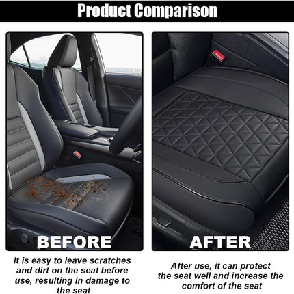 Leather Car Seat Cover, Auto Front Bottom Seat Cover Luxury Car Seat Protector Anti-Slip Waterproof Cushion Cover with Storage Pocket, for Most Cars, Trucks, SUVs (Black)