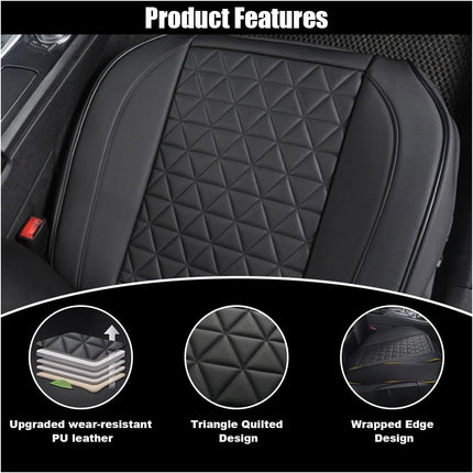 Leather Car Seat Cover, Auto Front Bottom Seat Cover Luxury Car Seat Protector Anti-Slip Waterproof Cushion Cover with Storage Pocket, for Most Cars, Trucks, SUVs (Black)