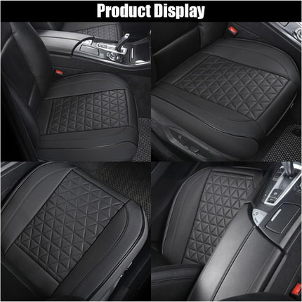 Leather Car Seat Cover, Auto Front Bottom Seat Cover Luxury Car Seat Protector Anti-Slip Waterproof Cushion Cover with Storage Pocket, for Most Cars, Trucks, SUVs (Black)