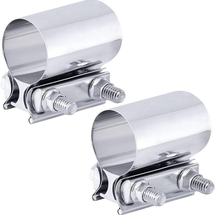2PCS 2.25" Exhaust Clamp, Butt Joint Pipe Muffler Band Sleeve Coupler, Stainless Steel, for Pipes, Mufflers and Catalytic Converters (2.25inch)