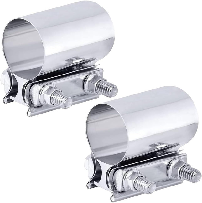 2PCS 2.25 Exhaust Clamp Butt Joint Pipe Muffler Band Sleeve Coupler Stainless Steel for Pipes Mufflers and