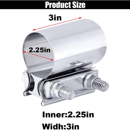 2PCS 2.25" Exhaust Clamp, Butt Joint Pipe Muffler Band Sleeve Coupler, Stainless Steel, for Pipes, Mufflers and Catalytic Converters (2.25inch)