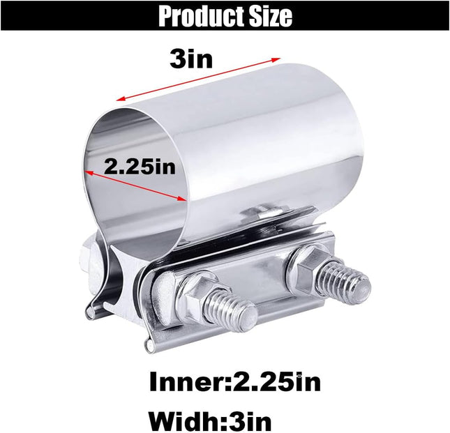 2PCS 2.25 Exhaust Clamp Butt Joint Pipe Muffler Band Sleeve Coupler Stainless Steel for Pipes Mufflers and – product detail