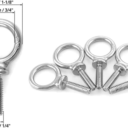 Eye Bolt, 20 Pack 1/4" - 20 x 1 Marine Grade Stainless Steel Lifting Ring Threaded Eyebolt Machinery Shoulder Eyebolts