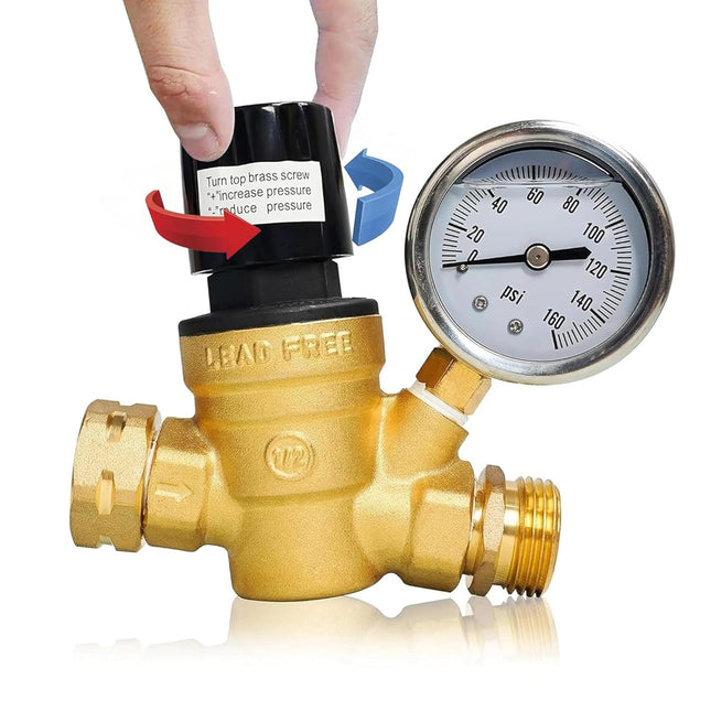 RV Water Pressure Regulator Adjustable Handle Brass Water Pressure Regulator Water Pressure Reducer in Clear