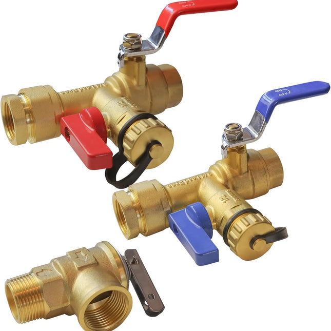 3/4-Inch IPS Isolator Tankless Water Heater Service Valve Kit with Pressure Relief Valve, Clean Brass