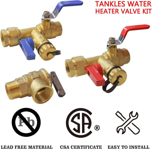 3/4-Inch IPS Isolator Tankless Water Heater Service Valve Kit with Pressure Relief Valve Clean Brass – product detail