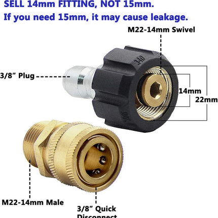 Pressure Washer Adapter Set, Quick Disconnect Kit With M22 Metric Male Thread Quick Connector, M22 Swivel to 3/8'' Quick Connect, 3/4" to Quick Release, 8 pack