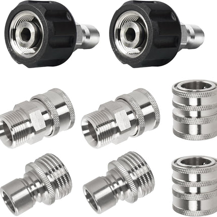 Pressure Washer Adapter Set, Stainless Steel Quick Disconnect Kit with M22 Metric Male Thread Quick Connector, M22 Swivel to 3/8'' Quick Connect, 3/4" to Quick Release, 8 Pack
