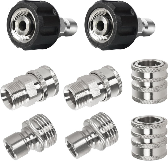 Pressure Washer Adapter Set Stainless Steel Quick Disconnect Kit with M22 Metric Male Thread