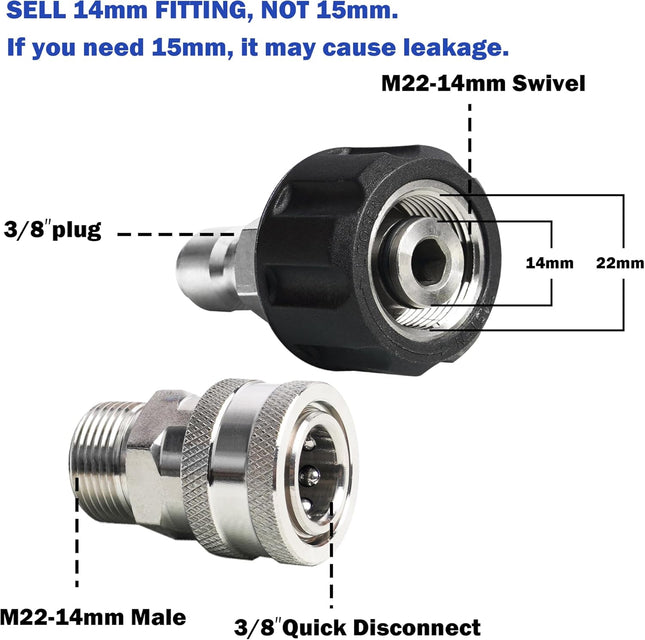 Pressure Washer Adapter Set Stainless Steel Quick Disconnect Kit with M22 Metric Male Thread – product detail