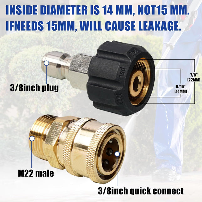 Pressure Washer Quick Connect Fittings M22 14mm to 3/8 Inch Quick Connector Power Washer Adapter 2 Set – product detail