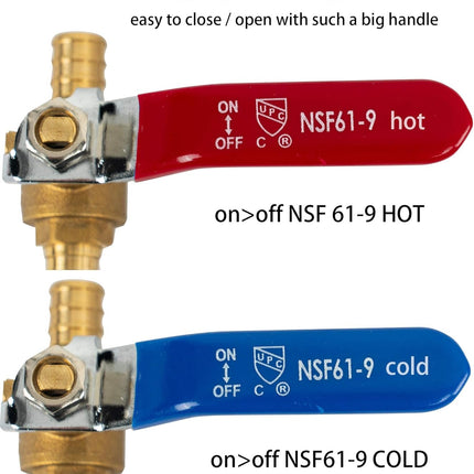 1/2 Inch Pex Full Port Shut Off Ball Valve + 3/4 Inch Pex Full Port Shut Off Ball Valve Hot and Cold