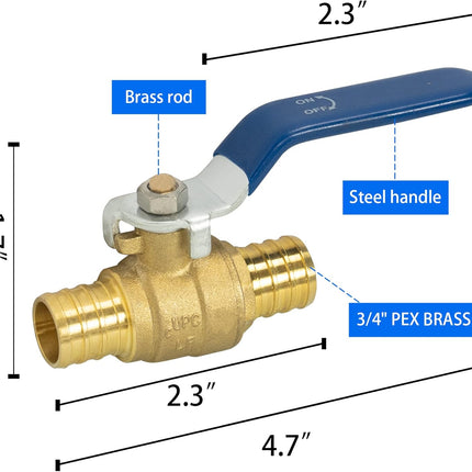 1/2 Inch Pex Full Port Shut Off Ball Valve + 3/4 Inch Pex Full Port Shut Off Ball Valve Hot and Cold
