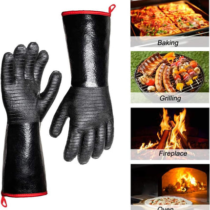 932°F Extreme Heat Resistant Gloves for Grill BBQ, Waterproof Long Sleeve Pit Grill Gloves for Fryer, Baking, Oven,Smoker,Fireproof, Oil Resistant Neoprene Coating（14-Inch ）