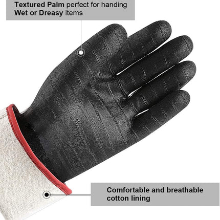 932°F Extreme Heat Resistant Gloves for Grill BBQ, Waterproof Long Sleeve Pit Grill Gloves for Fryer, Baking, Oven,Smoker,Fireproof, Oil Resistant Neoprene Coating（14-Inch ）