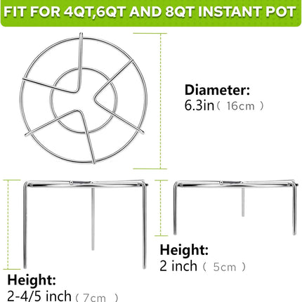 Steam Rack, 3-7/8" and 1-5/8" Tall Trivet for Instant Pot 6 Qt and 8 Qt, Heavy Duty 18/8 Stainless Steel Steamer Rack Fit Pressure Cooker