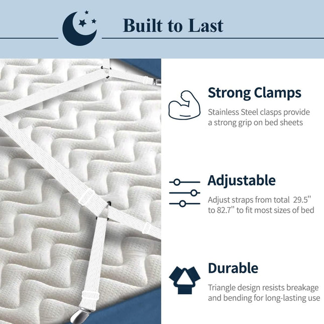 Adjustable Elastic Sheet Straps Fasteners White 4Pcs and 2Pcs – product detail