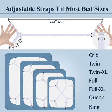 Adjustable Elastic Sheet Straps Fasteners White 4Pcs and 2Pcs