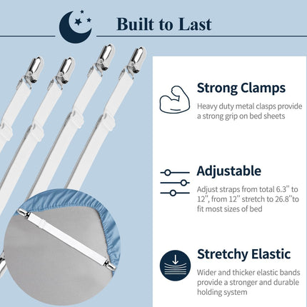 Adjustable Elastic Sheet Straps Fasteners White 4Pcs and 2Pcs