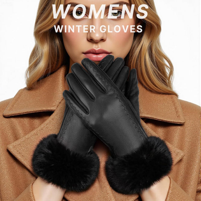 Leather Gloves for Women Warm Winter Gloves Women with Plush Cuff Touchscreen Womens Gloves for Cold – product detail